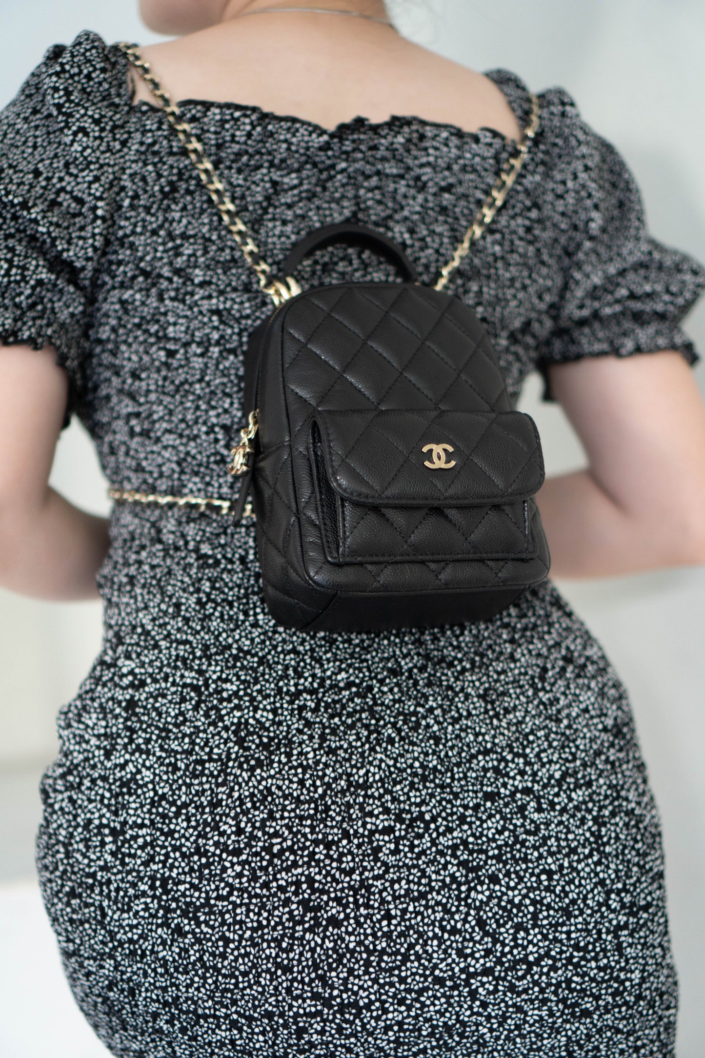 Classic Mini Backpack in Caviar Grained Calfskin with Gold Hardware