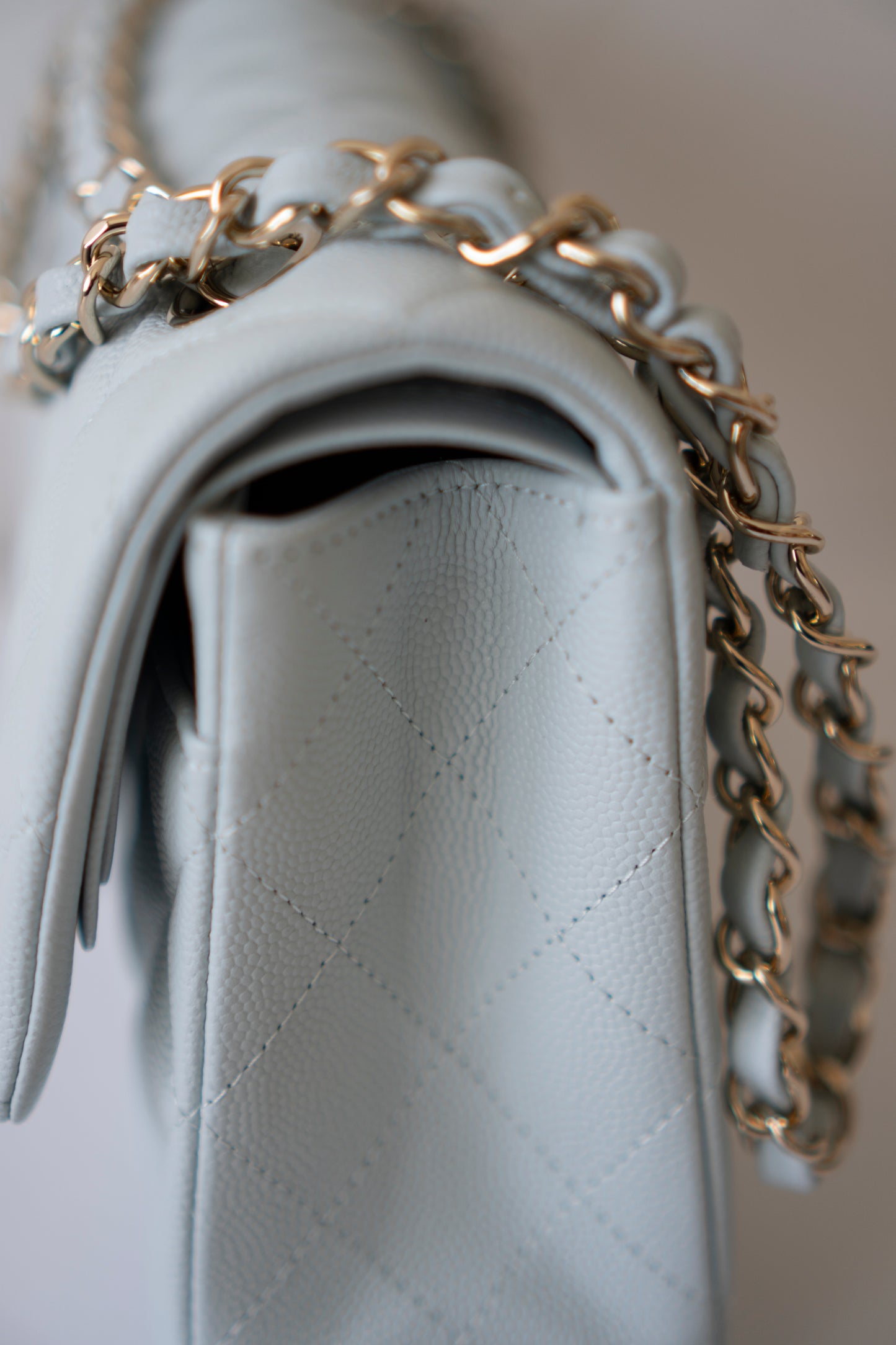 Classic Flap Medium – Pastel Light Blue Caviar with Light Gold Hardware