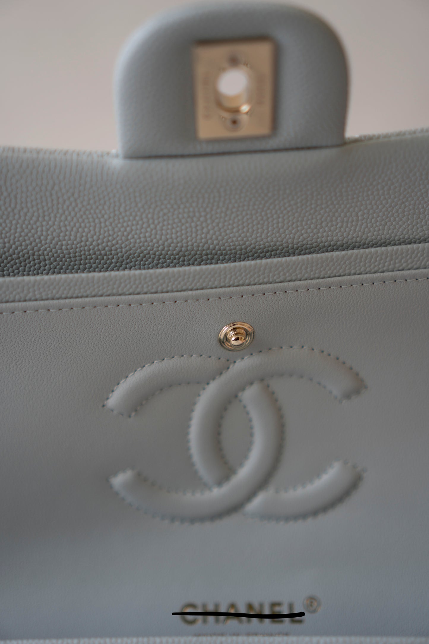 Classic Flap Medium – Pastel Light Blue Caviar with Light Gold Hardware