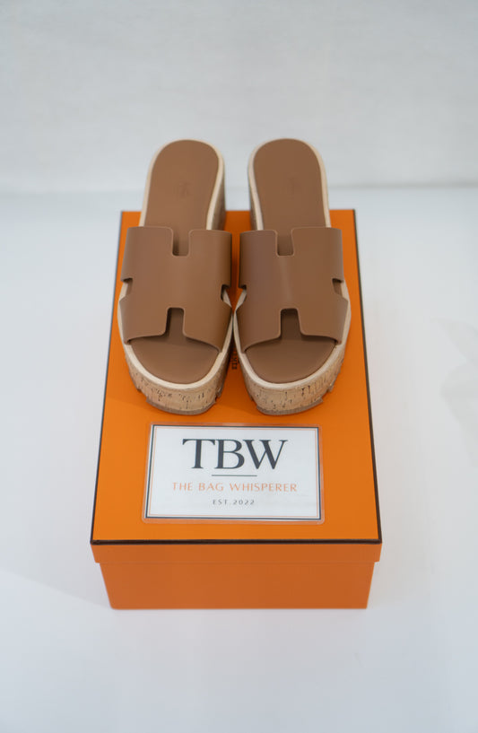 Platform Cutout Slide Sandals – Cognac Calfskin & Cork