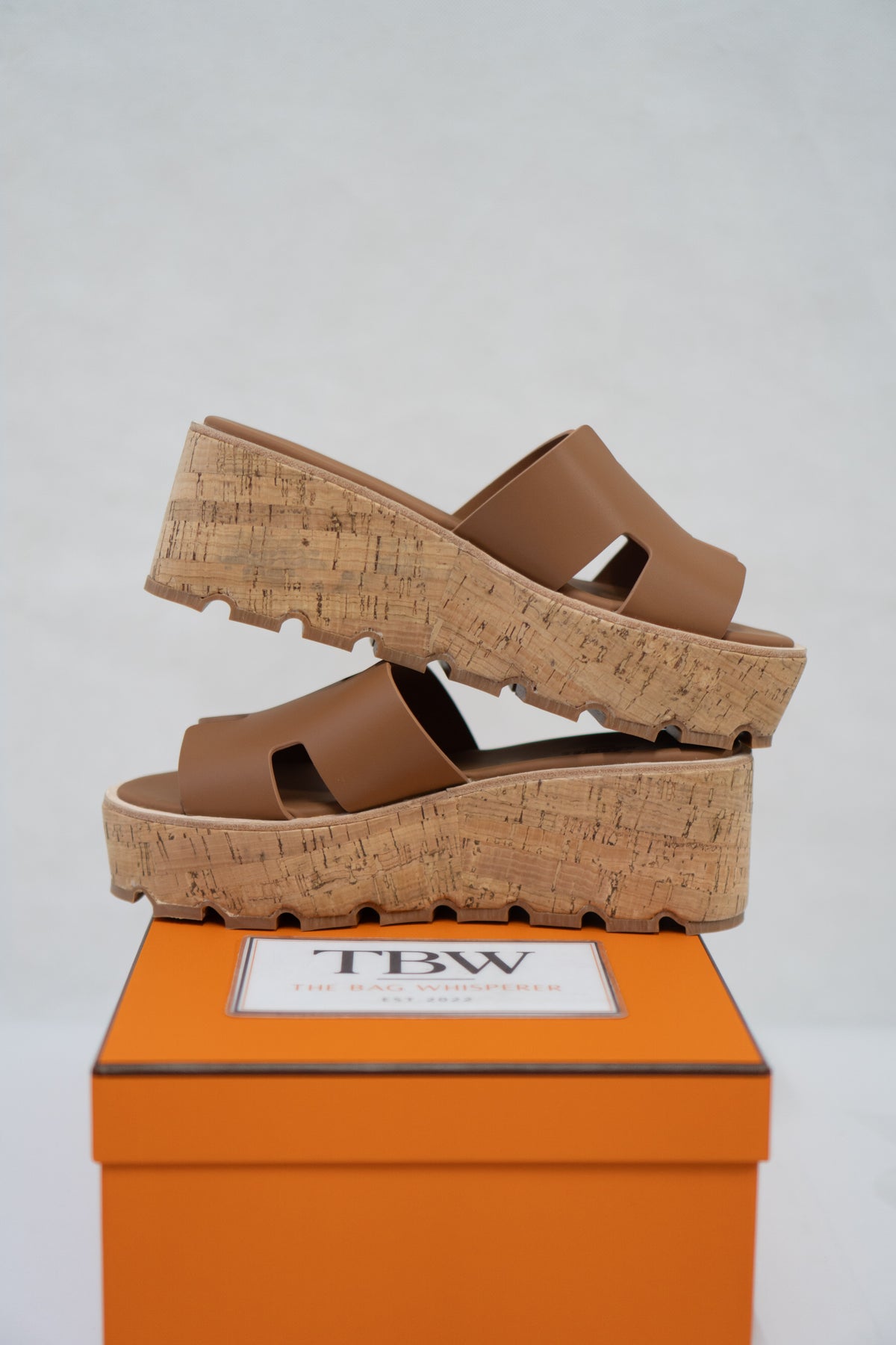 Platform Cutout Slide Sandals – Cognac Calfskin & Cork