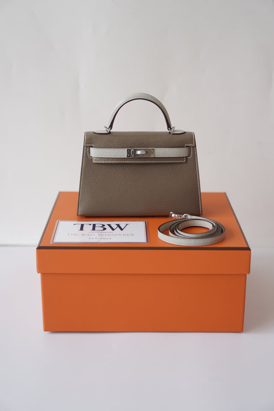 Mini KL Special Order – Etoupe & Gris Perle Chevre with Palladium Hardware