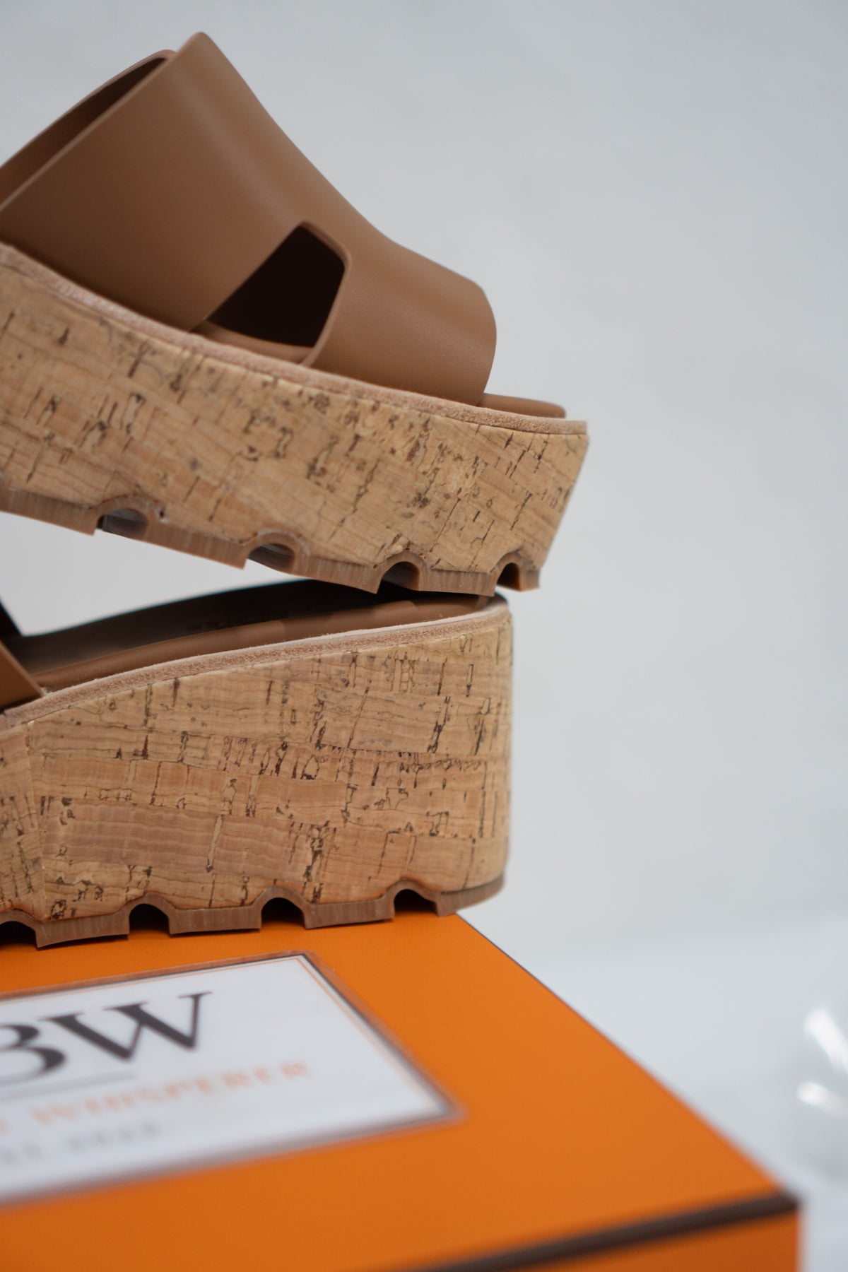 Platform Cutout Slide Sandals – Cognac Calfskin & Cork