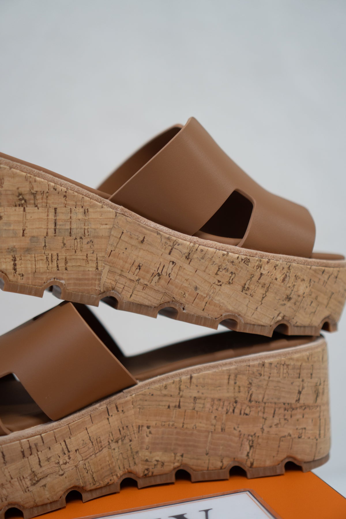 Platform Cutout Slide Sandals – Cognac Calfskin & Cork