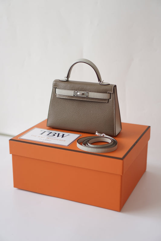 Mini KL Special Order – Etoupe & Gris Perle Chevre with Palladium Hardware