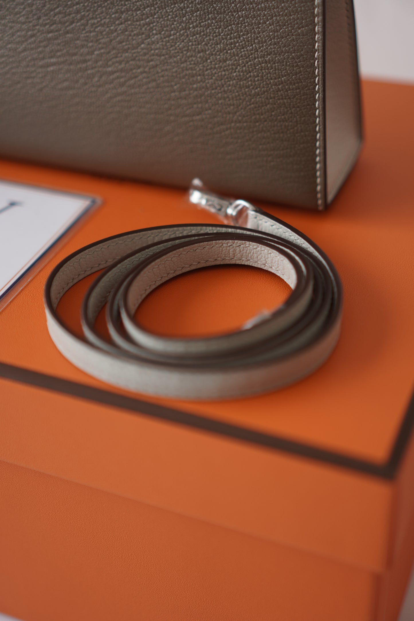 Mini KL Special Order – Etoupe & Gris Perle Chevre with Palladium Hardware