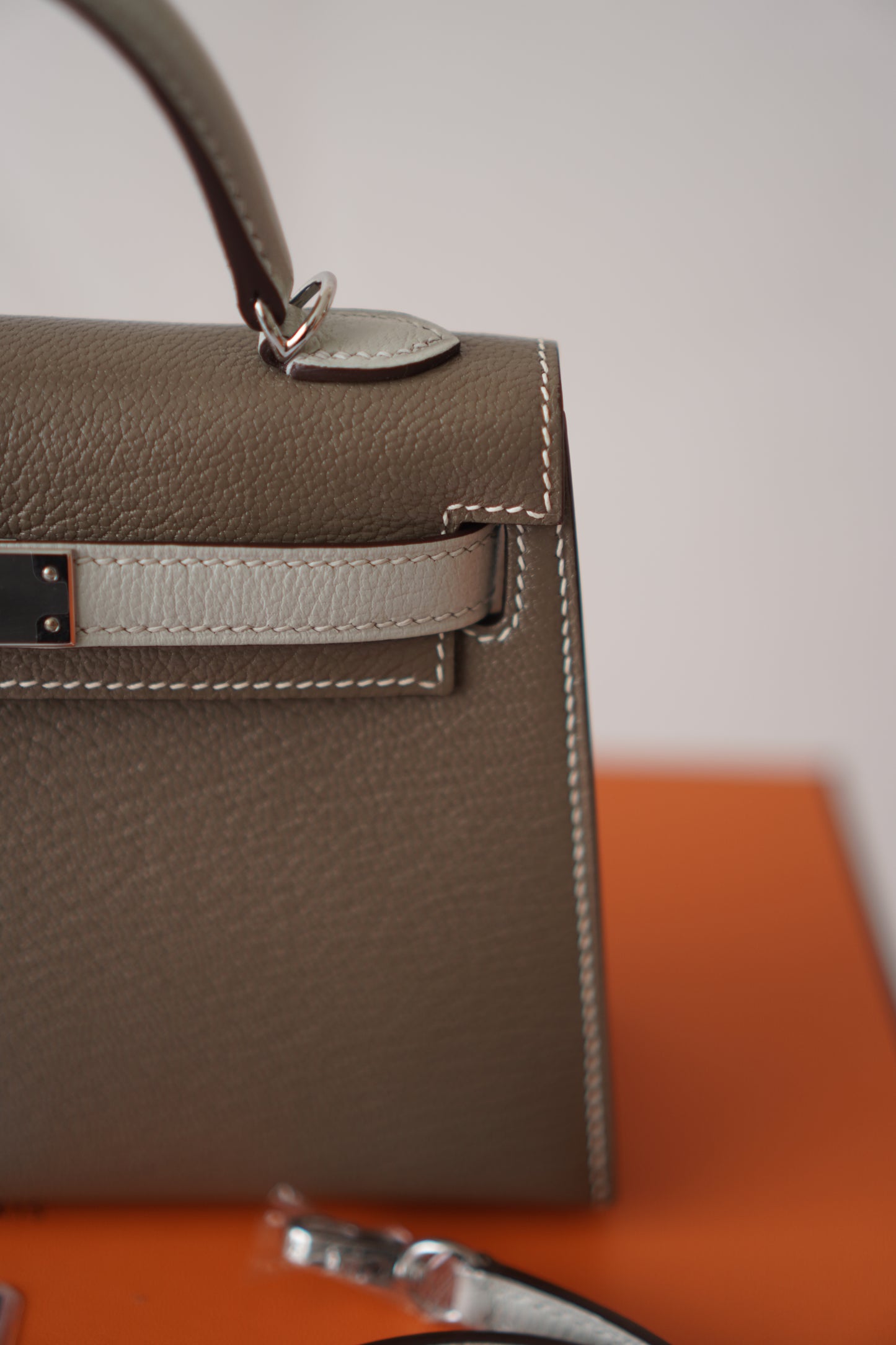 Mini KL Special Order – Etoupe & Gris Perle Chevre with Palladium Hardware