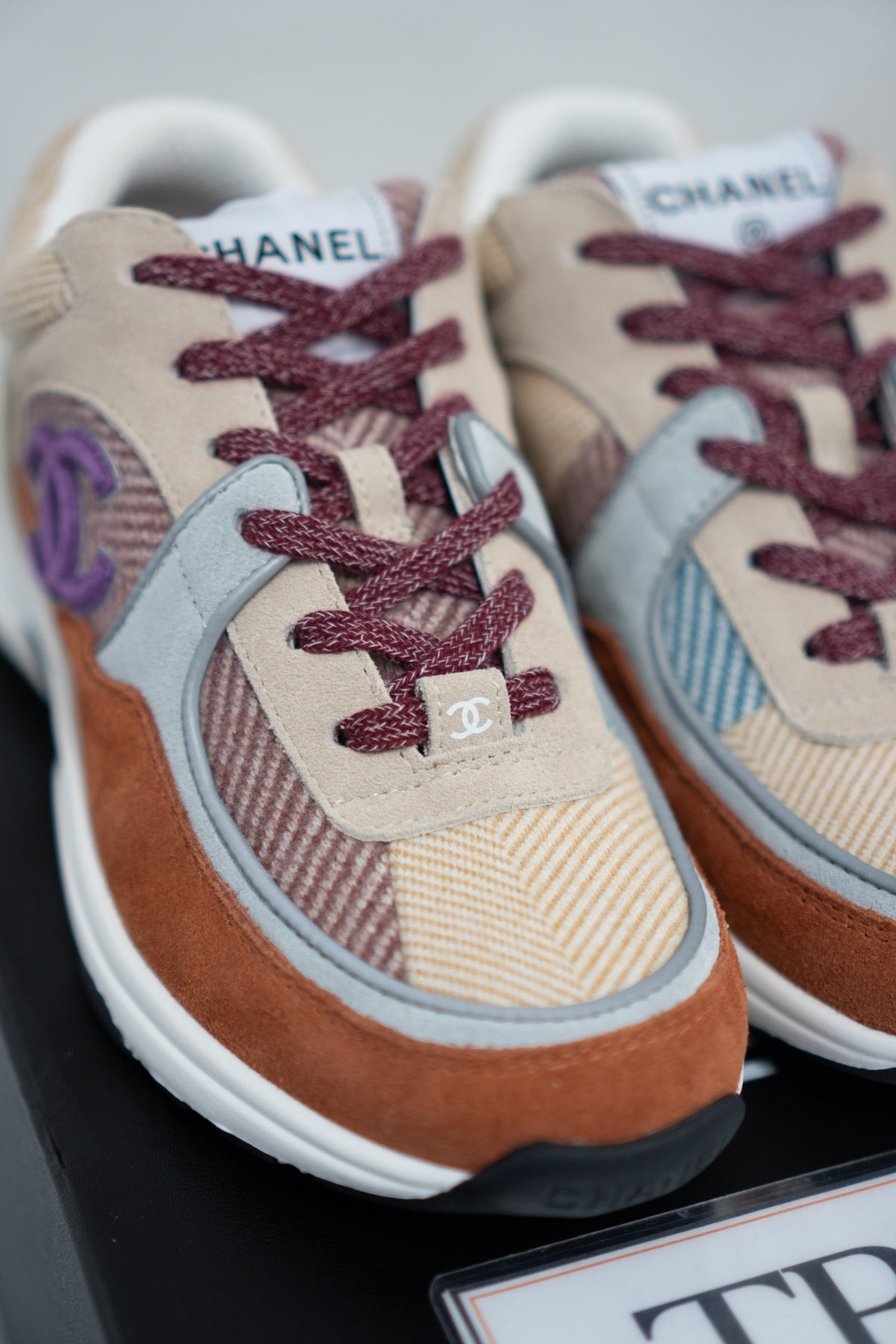 CC Fabric Suede Calfskin Sneakers – Pink Beige