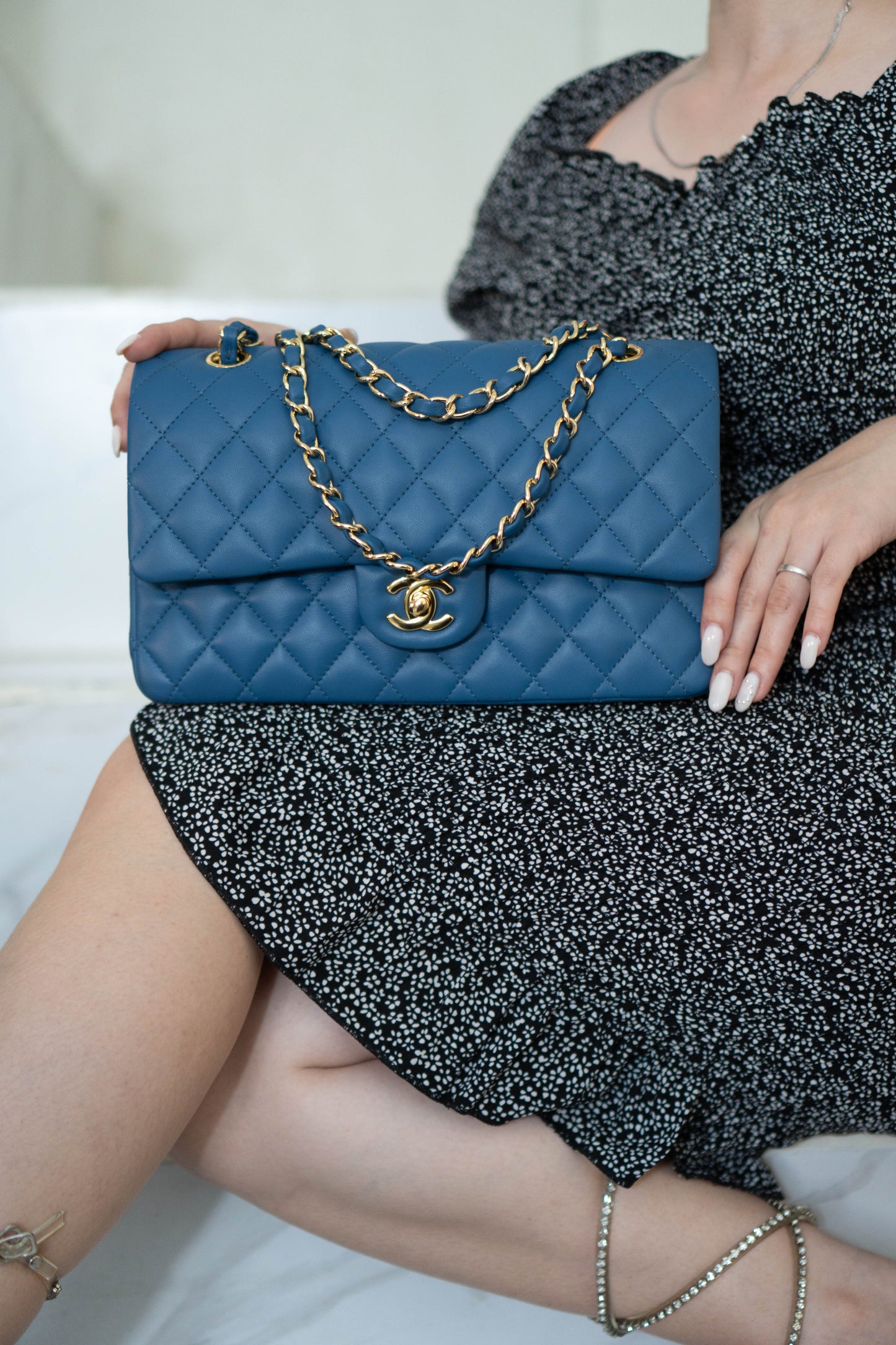 Classic Double Flap Bag in Navy Blue/Dark Blue