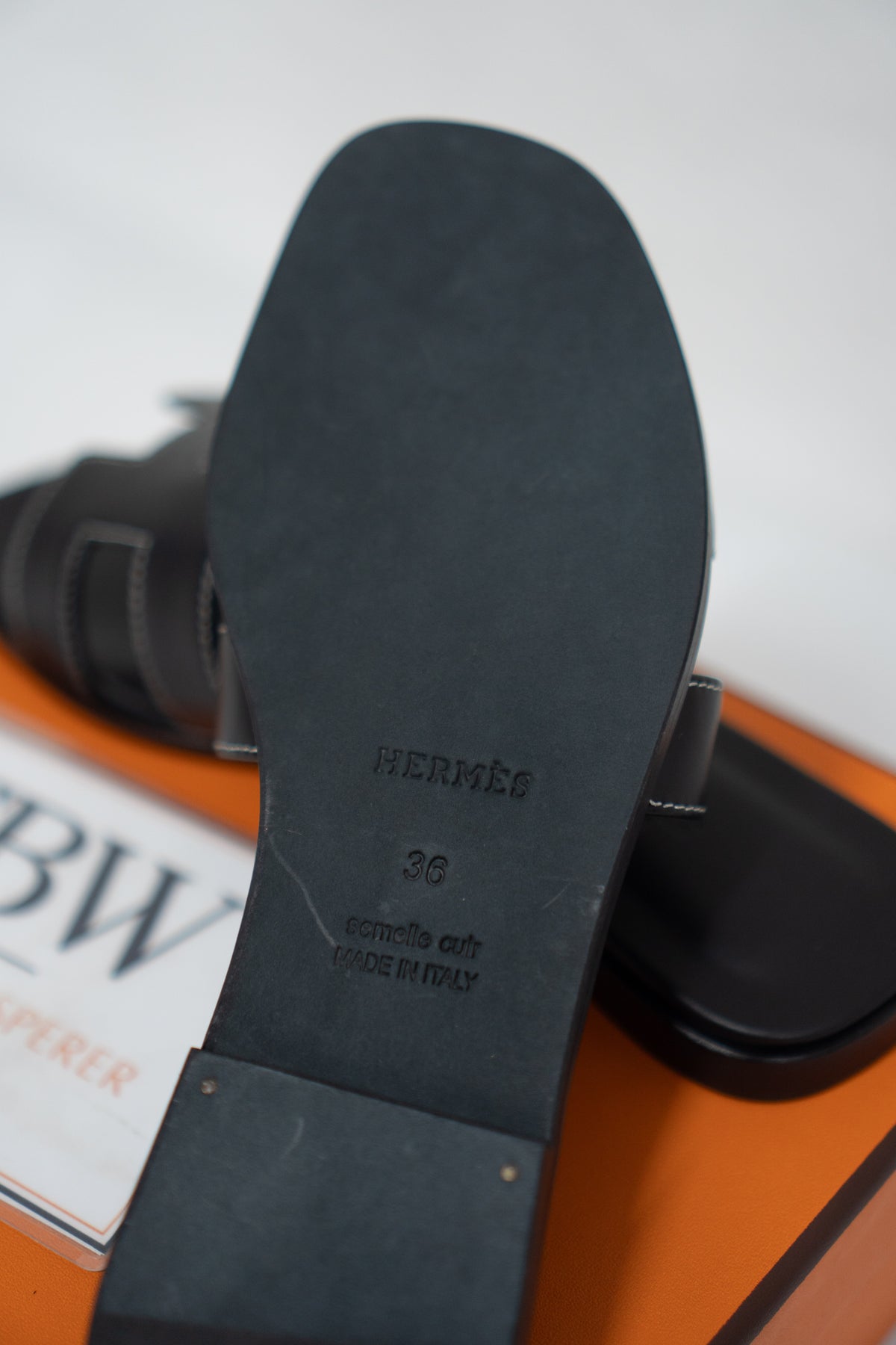 Cutout Flat Slide Sandals – Black Leather with White Contrast Stitching