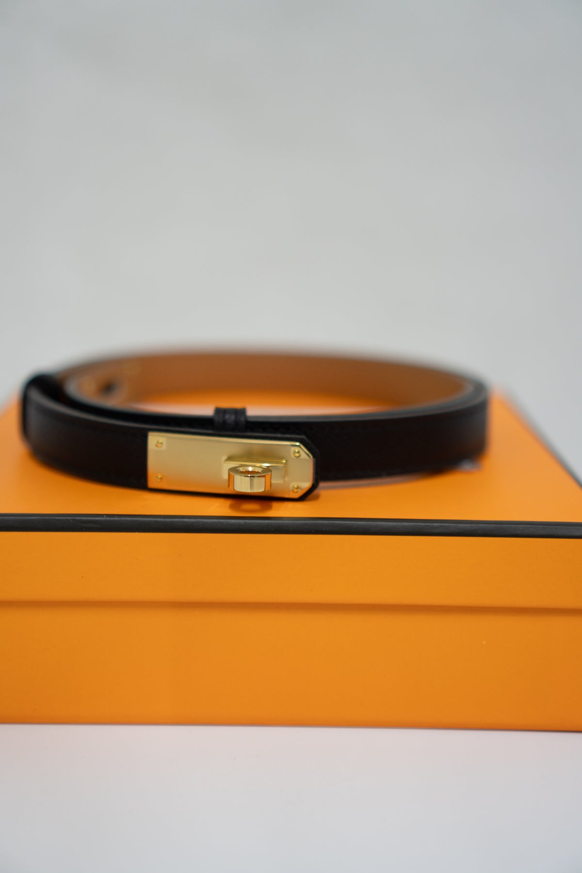 KL Adjustable Leather Belt – Black Epsom Leather with Gold Hardware