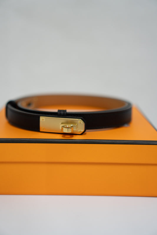 KL Adjustable Leather Belt – Black Epsom Leather with Gold Hardware