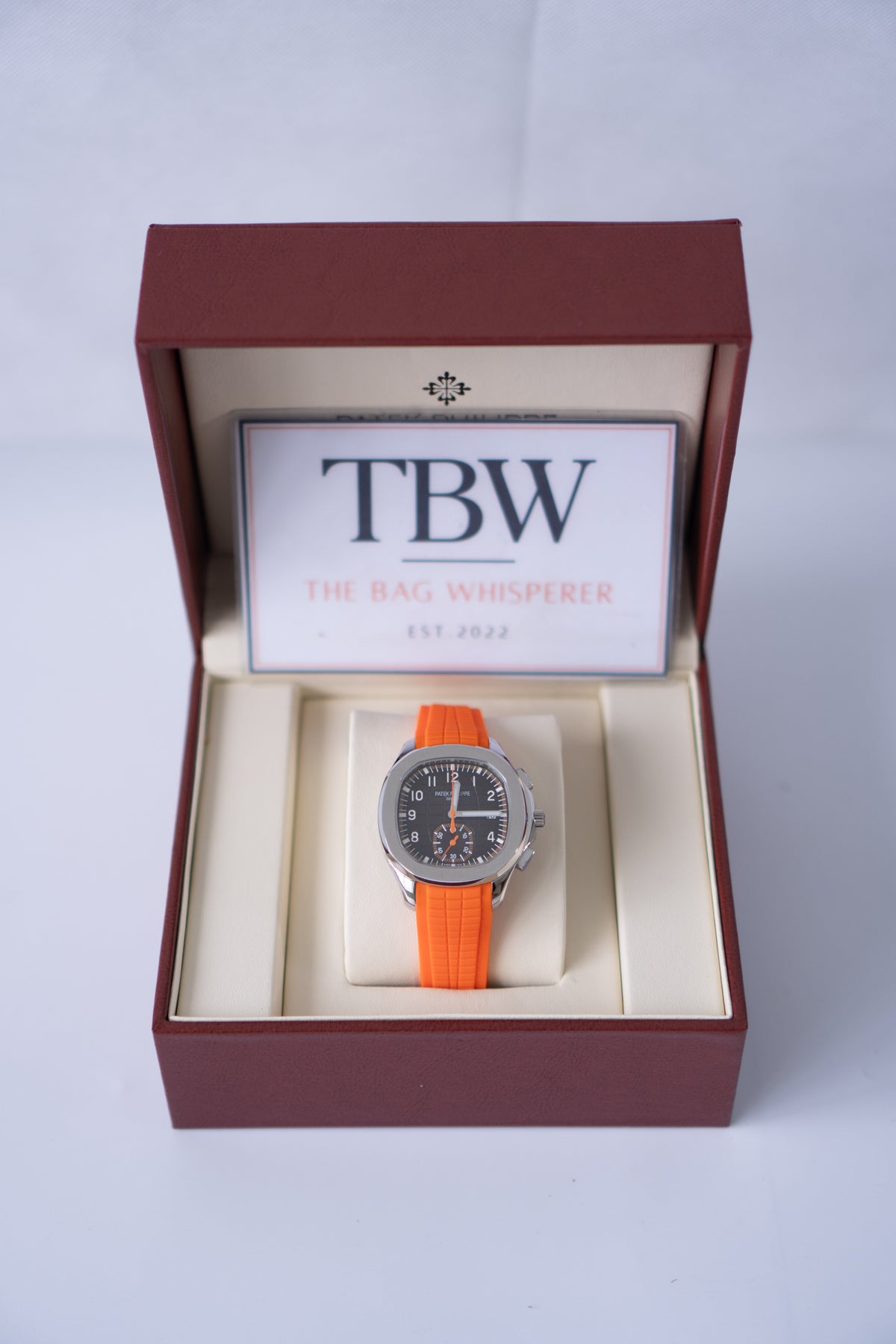 Aquanaut Chronograph Stainless Steel Watch – Black Dial & Orange Composite Strap