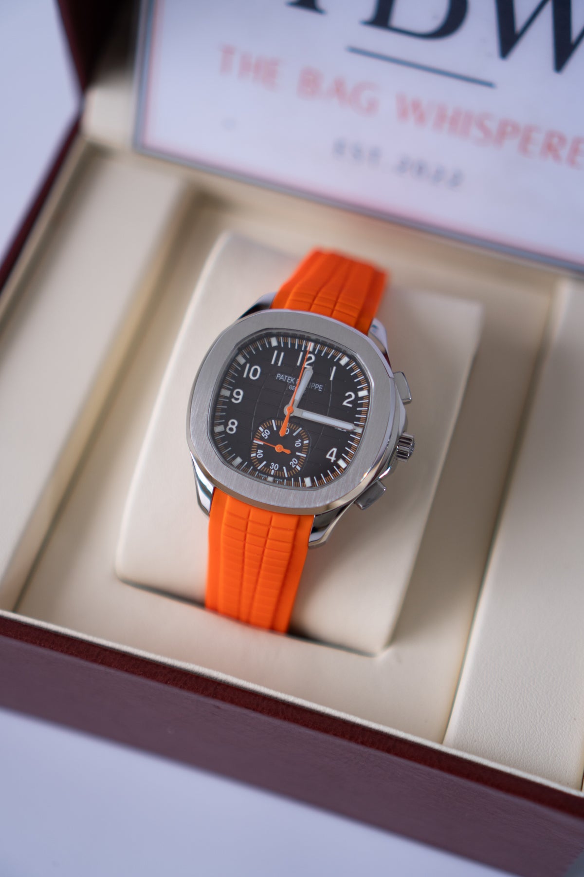 Aquanaut Chronograph Stainless Steel Watch – Black Dial & Orange Composite Strap