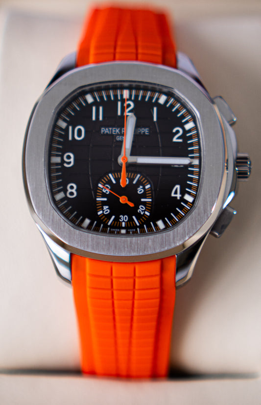 Aquanaut Chronograph Stainless Steel Watch – Black Dial & Orange Composite Strap