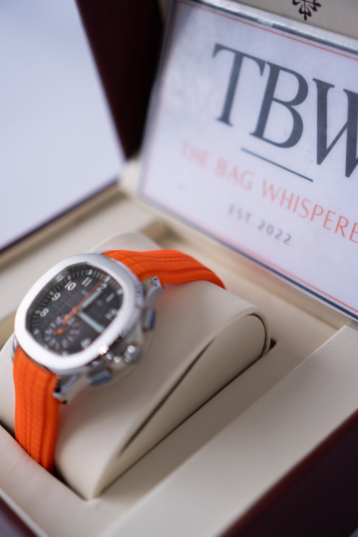 Aquanaut Chronograph Stainless Steel Watch – Black Dial & Orange Composite Strap