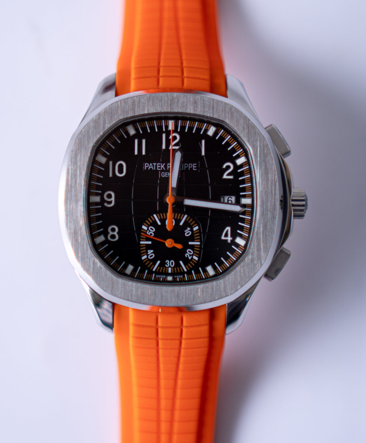 Aquanaut Chronograph Stainless Steel Watch – Black Dial & Orange Composite Strap
