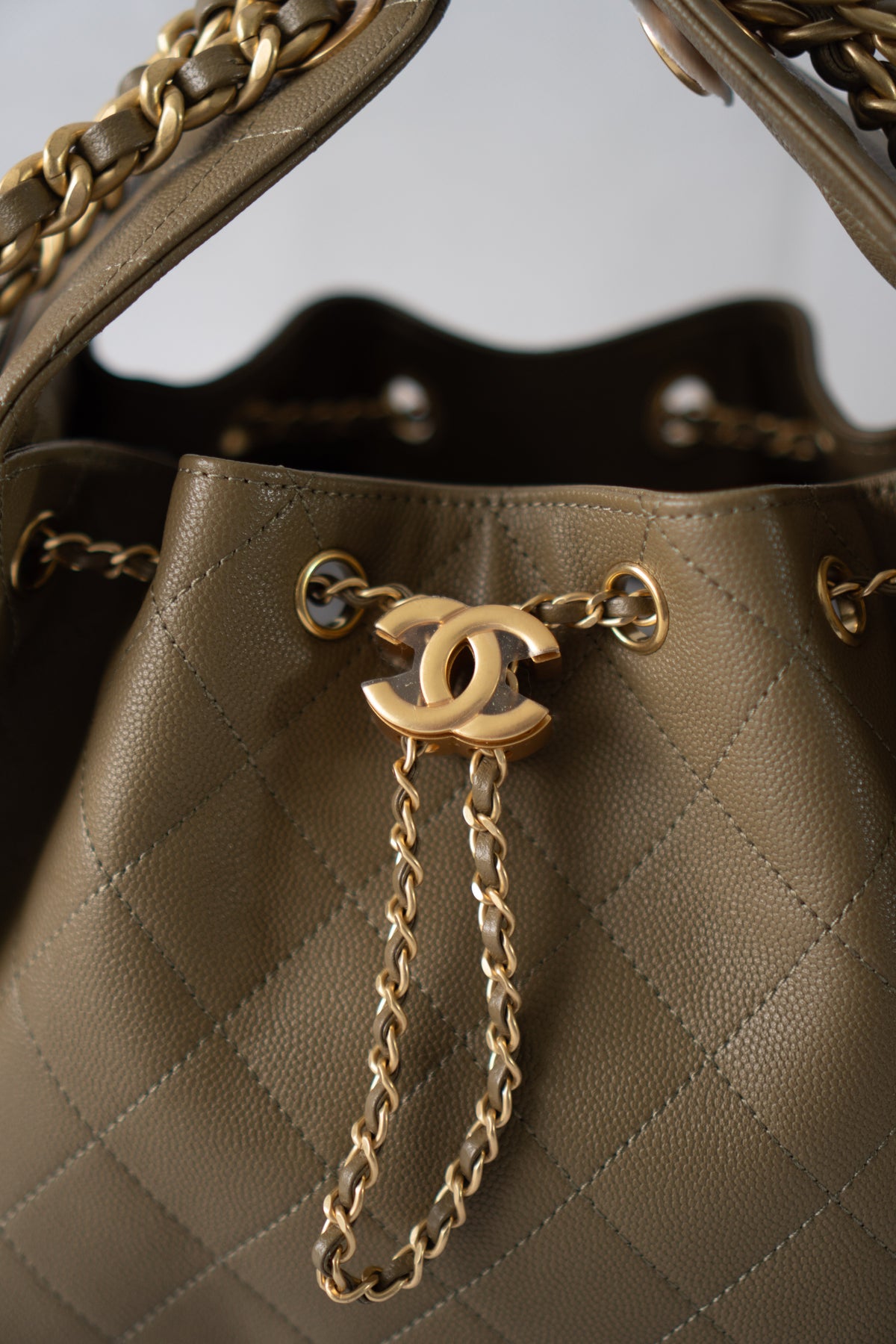 C25 Small Caviar – Khaki Green with Gold Hardware