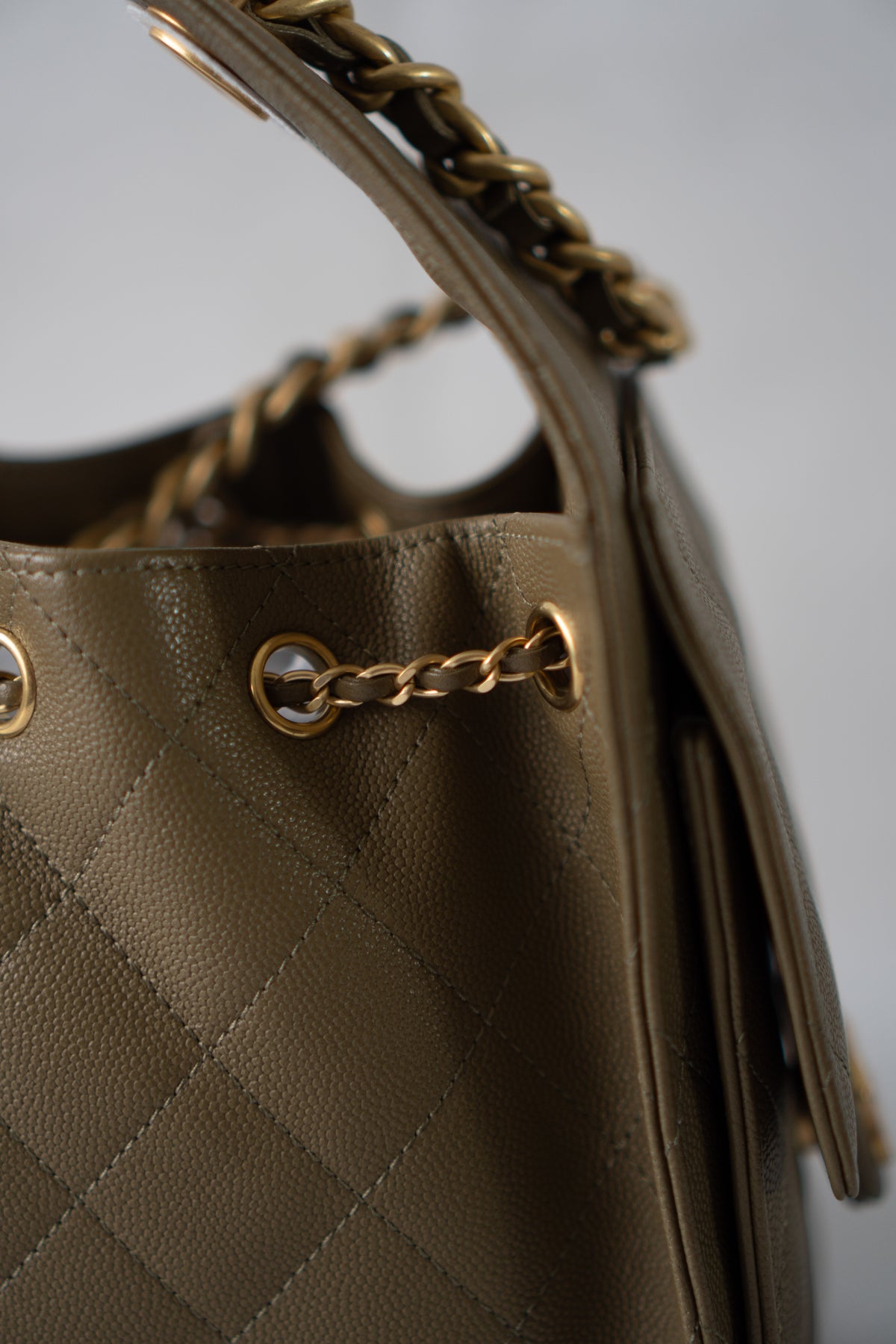 C25 Small Caviar – Khaki Green with Gold Hardware