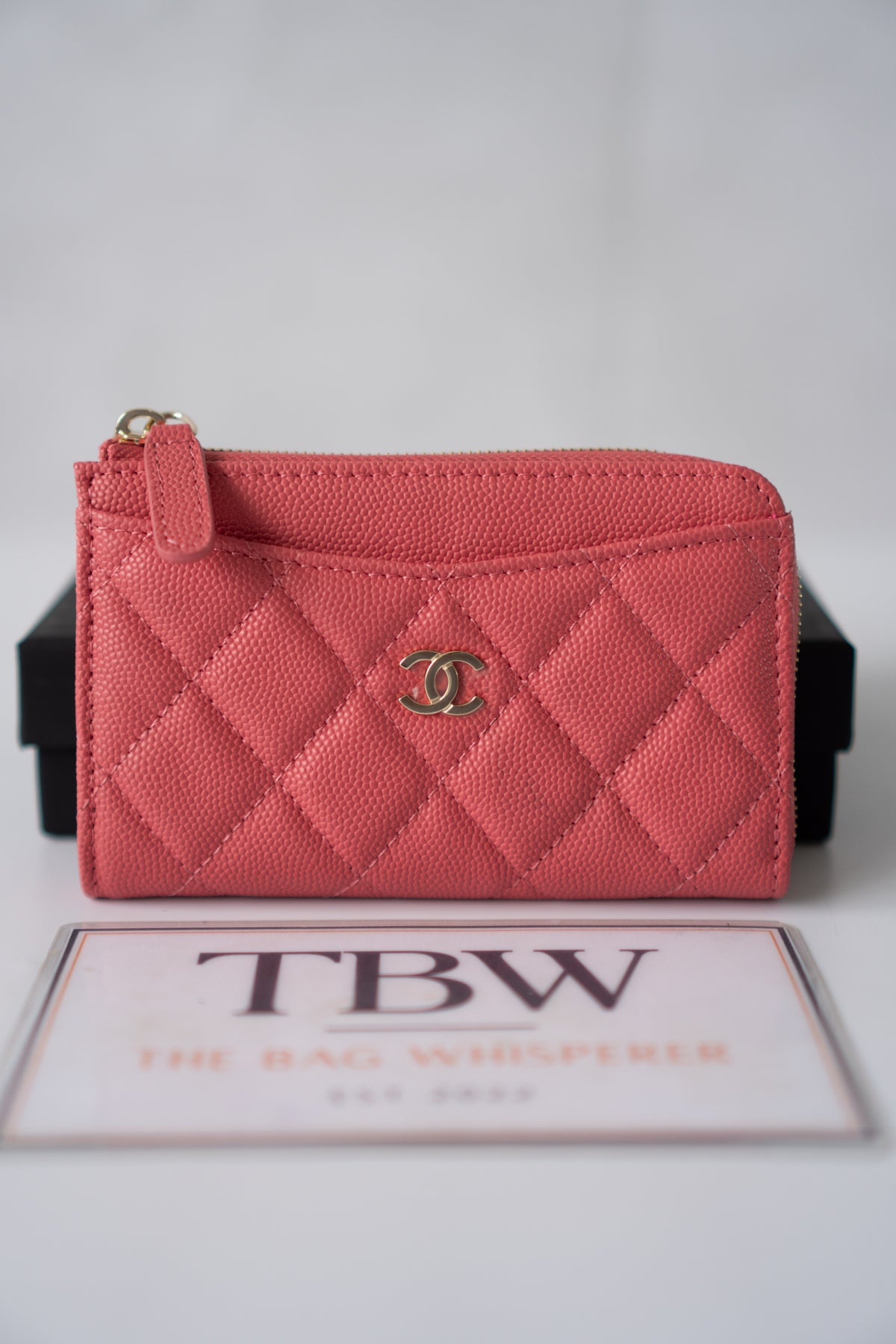 Classic Zipped Card Holder Caviar – Coral Pink