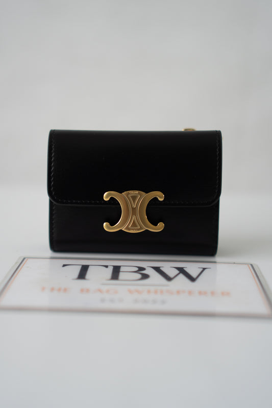 Triomphe Small Wallet with Removable Zipped Card Holder – Black