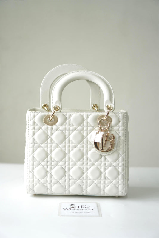 Lady D Medium in White Lambskin