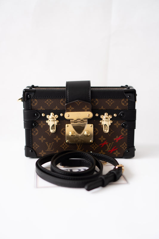 Petite Malle – Monogram Canvas with Black Calfskin & Gold-Tone Hardware