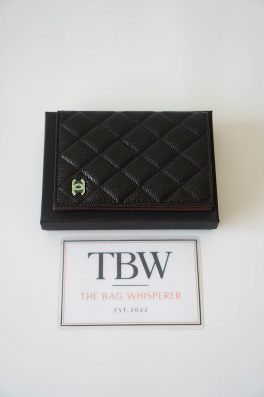 Classic Passport Holder – Black Caviar with Gold Hardware