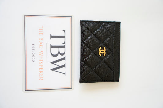 Classic Card Holder – Black Caviar with Gold Hardware