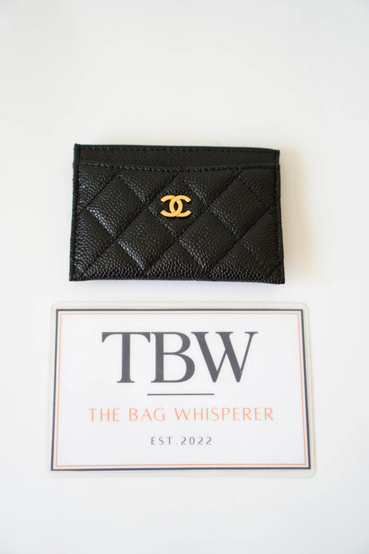 Classic Card Holder – Black Caviar with Gold Hardware
