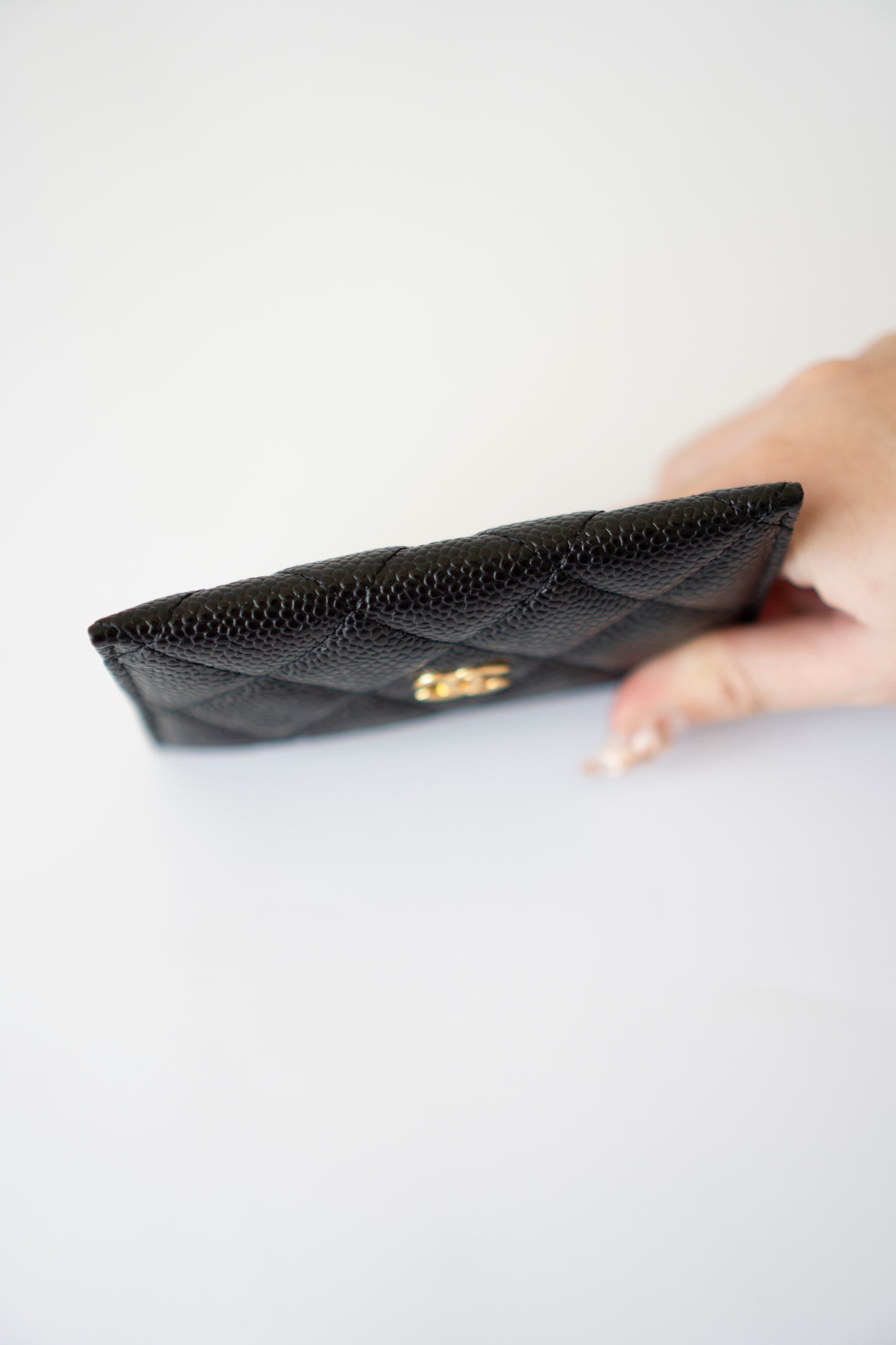 Classic Card Holder – Black Caviar with Gold Hardware