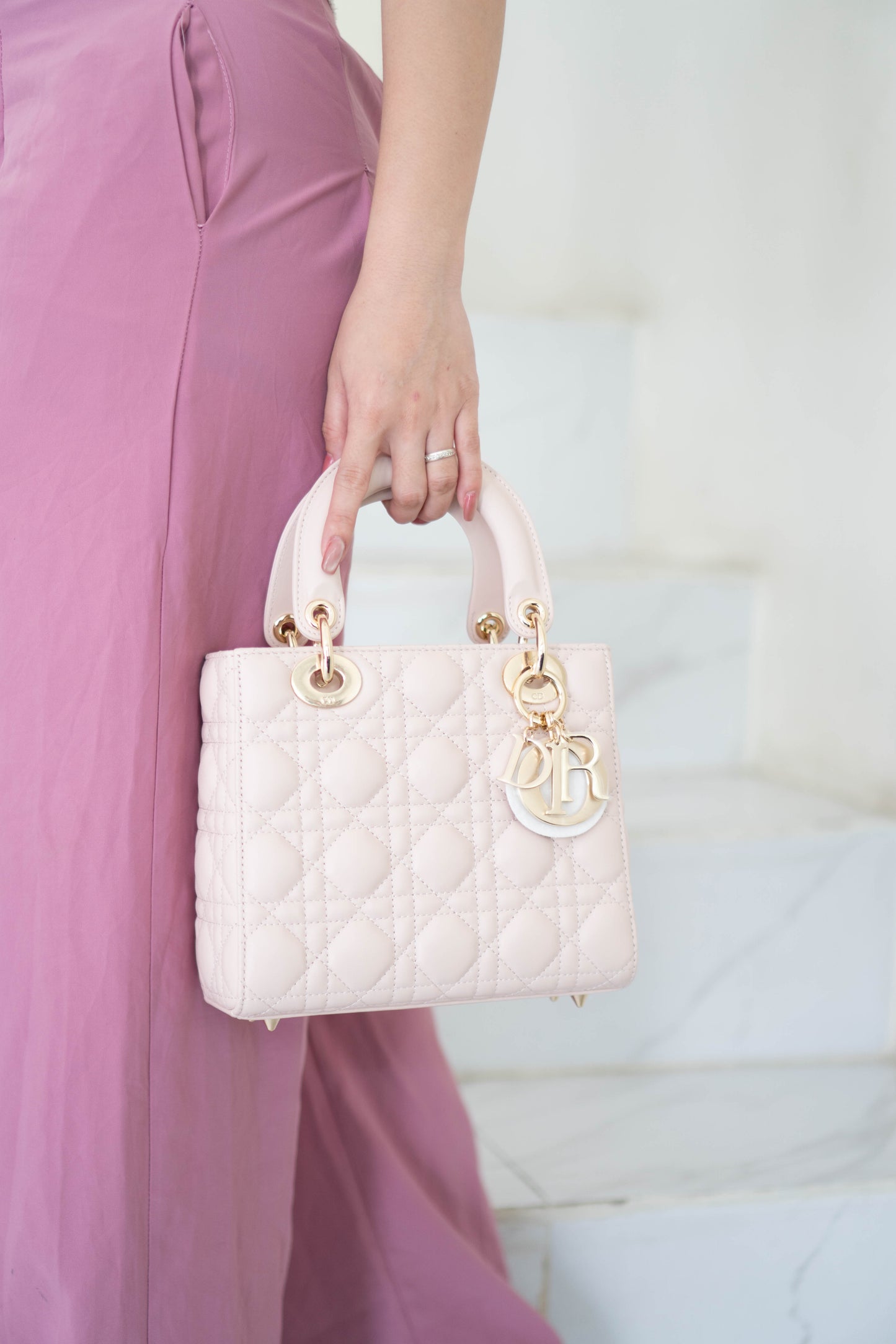 Lady D Small Cannage – Powder Pink Lambskin