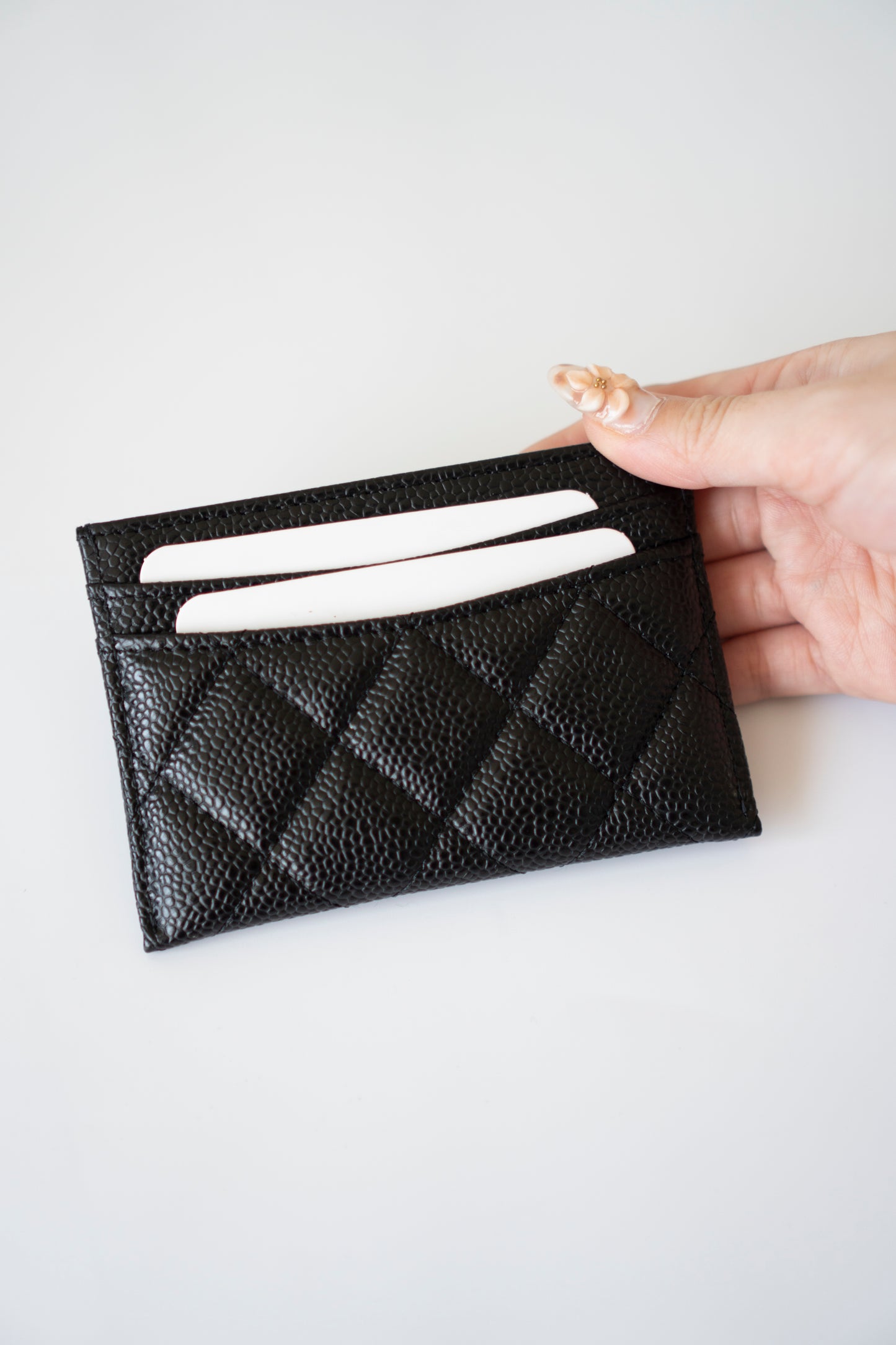 Classic Card Holder – Black Caviar with Gold Hardware