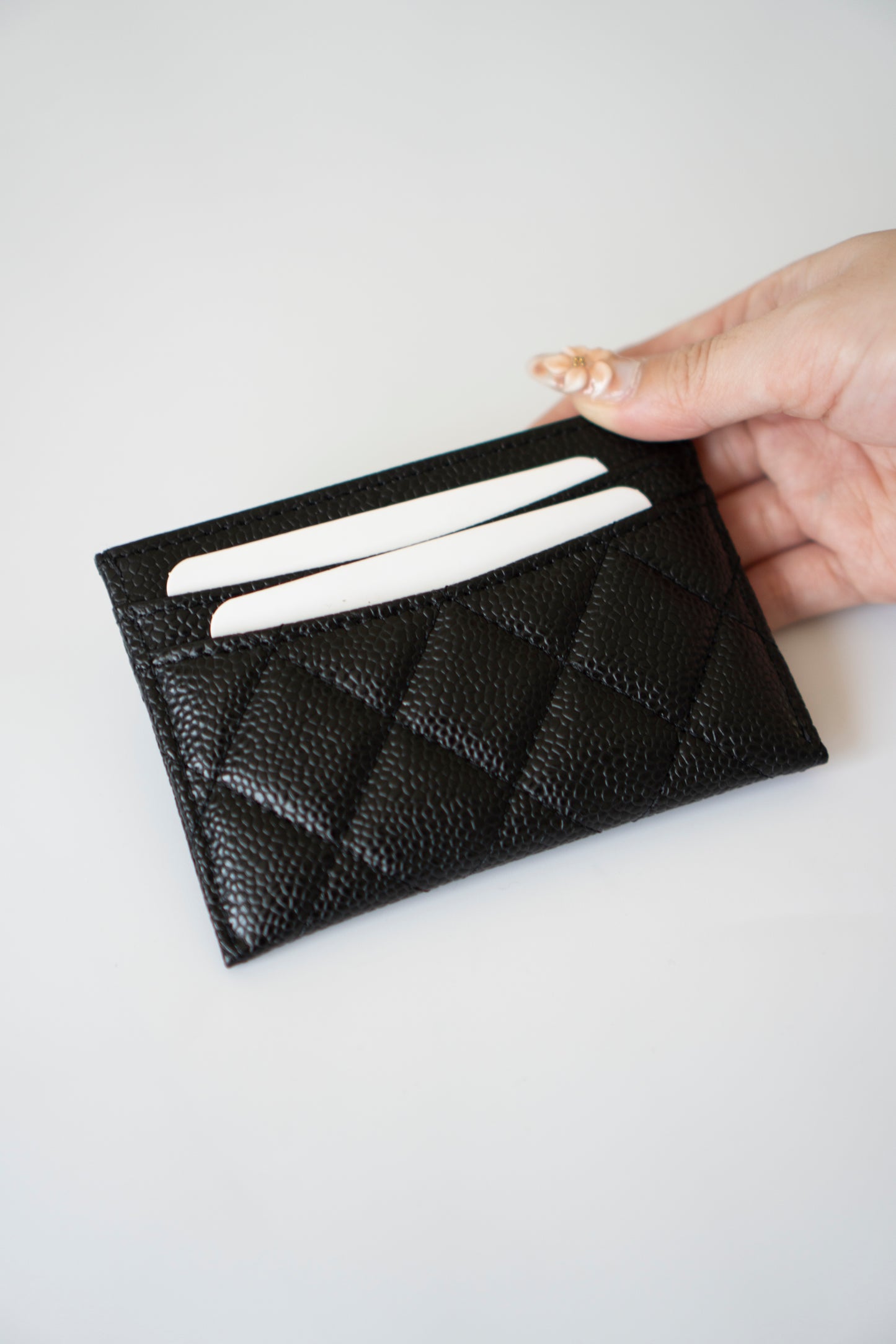 Classic Card Holder – Black Caviar with Gold Hardware