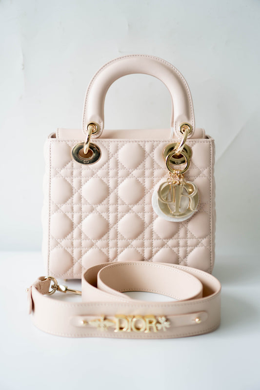 Lady D Small Cannage – Powder Pink Lambskin