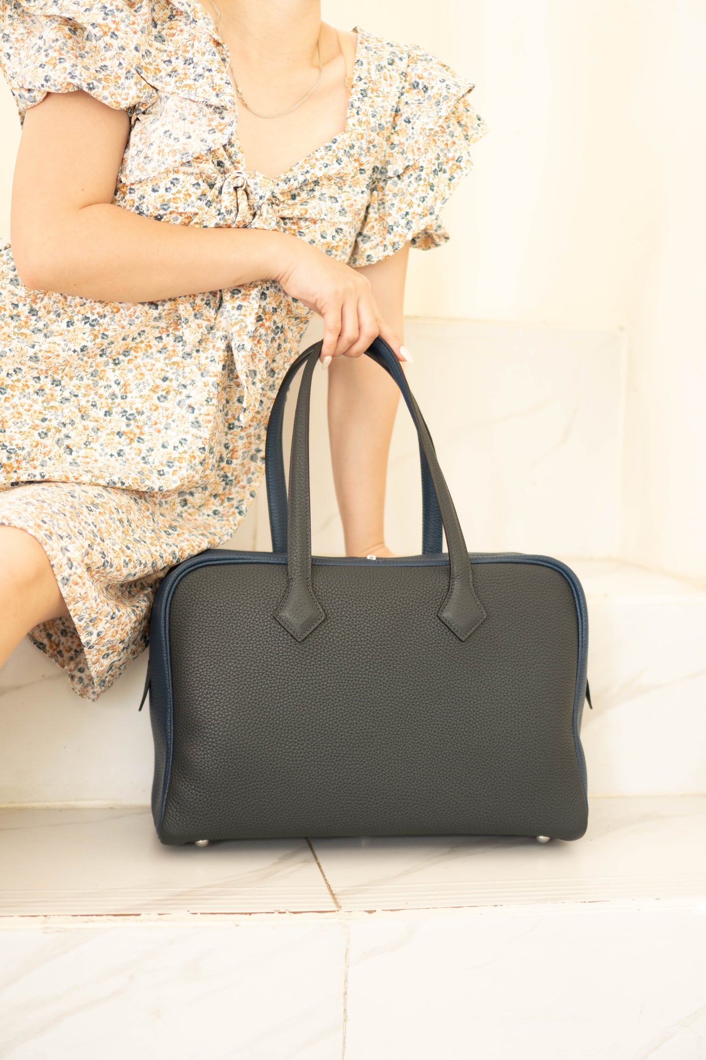 Victoria II 35 in Royal Blue/Navy Blue Taurillon Clemence with Palladium Hardware