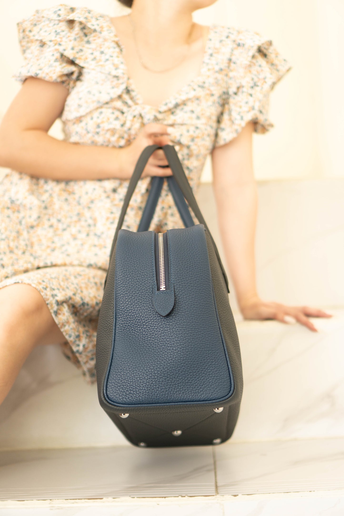 Victoria II 35 in Royal Blue/Navy Blue Taurillon Clemence with Palladium Hardware