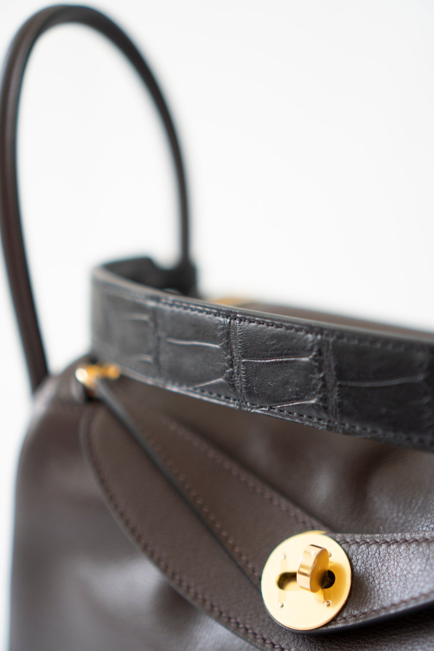 Lind 26 – Ebene Volupto Leather with Matte Croc Strap and Gold Hardware
