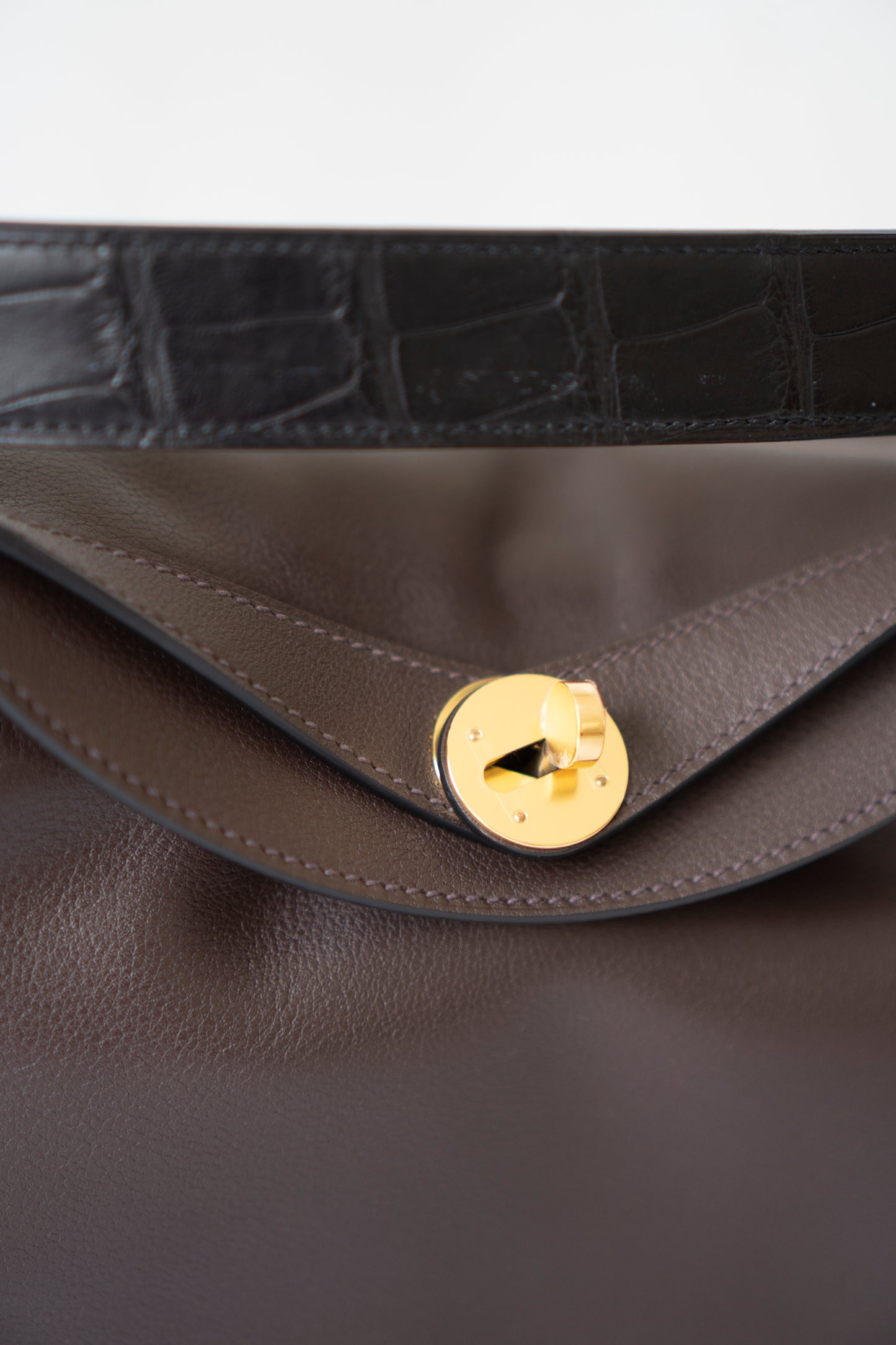 Lind 26 – Ebene Volupto Leather with Matte Croc Strap and Gold Hardware