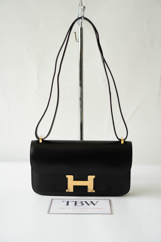 Constanc Elan – Noir Box Leather with Gold Hardware