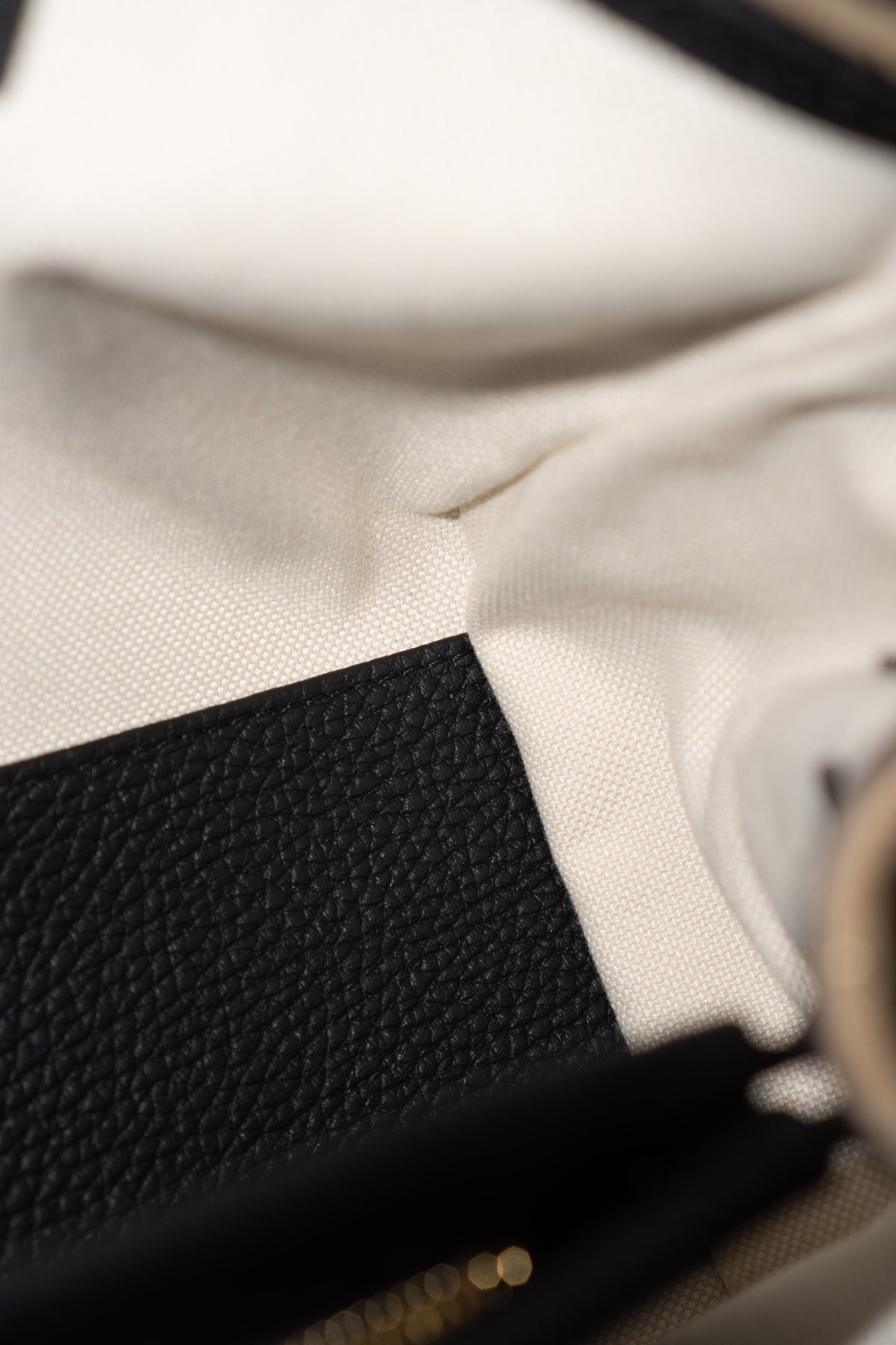 East-West Suede Flap Bag – Beige & Black Leather