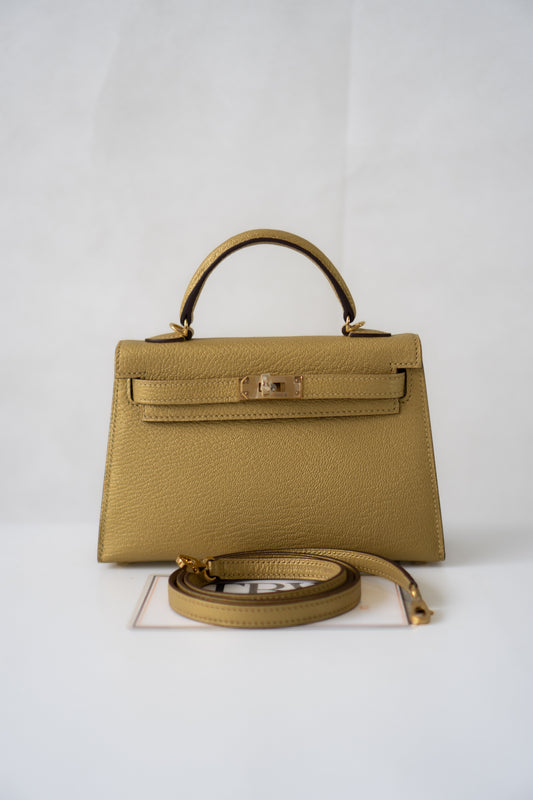 Mini Kelly II – Chamkila Gold Goatskin with Gold Hardware