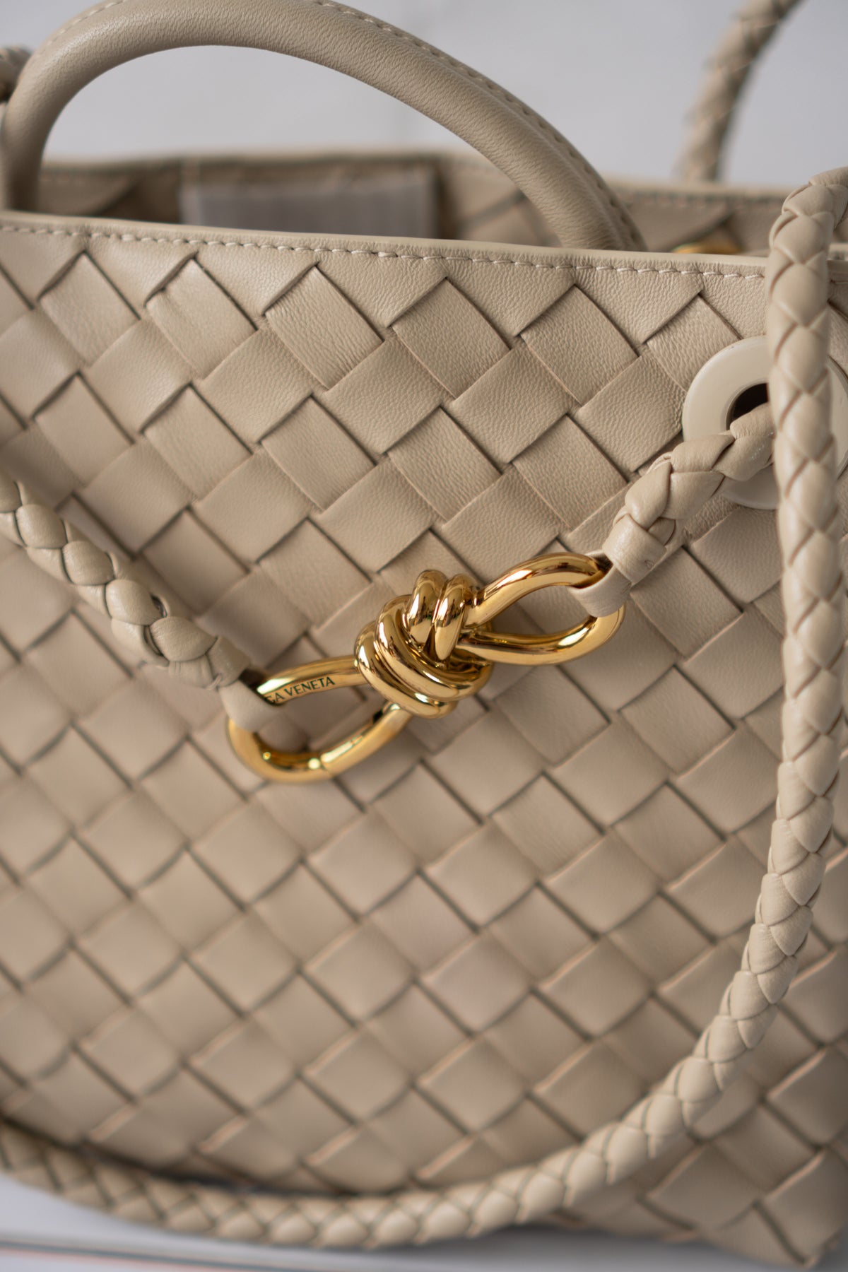 Small Andiamo (25 cm) – Intrecciato Leather & Gold Hardware