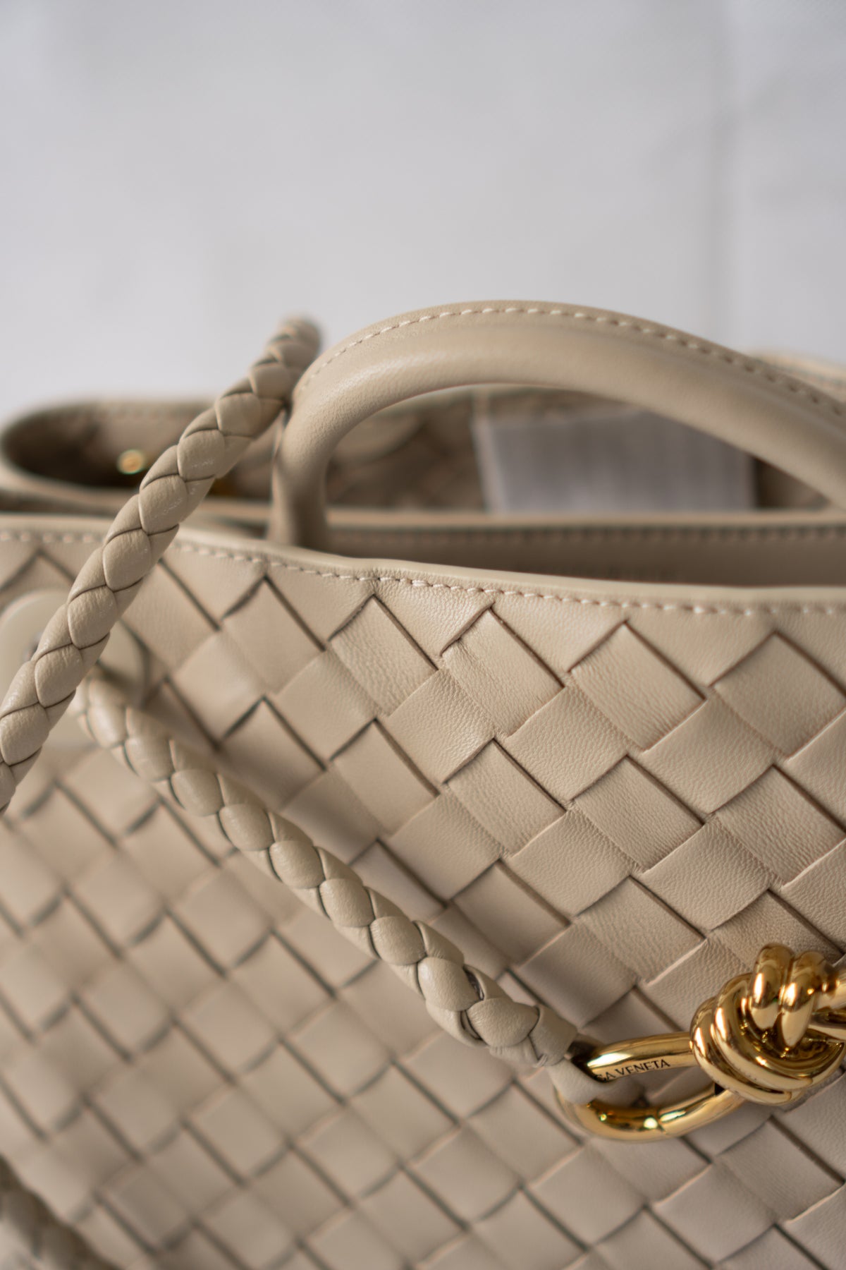 Small Andiamo (25 cm) – Intrecciato Leather & Gold Hardware