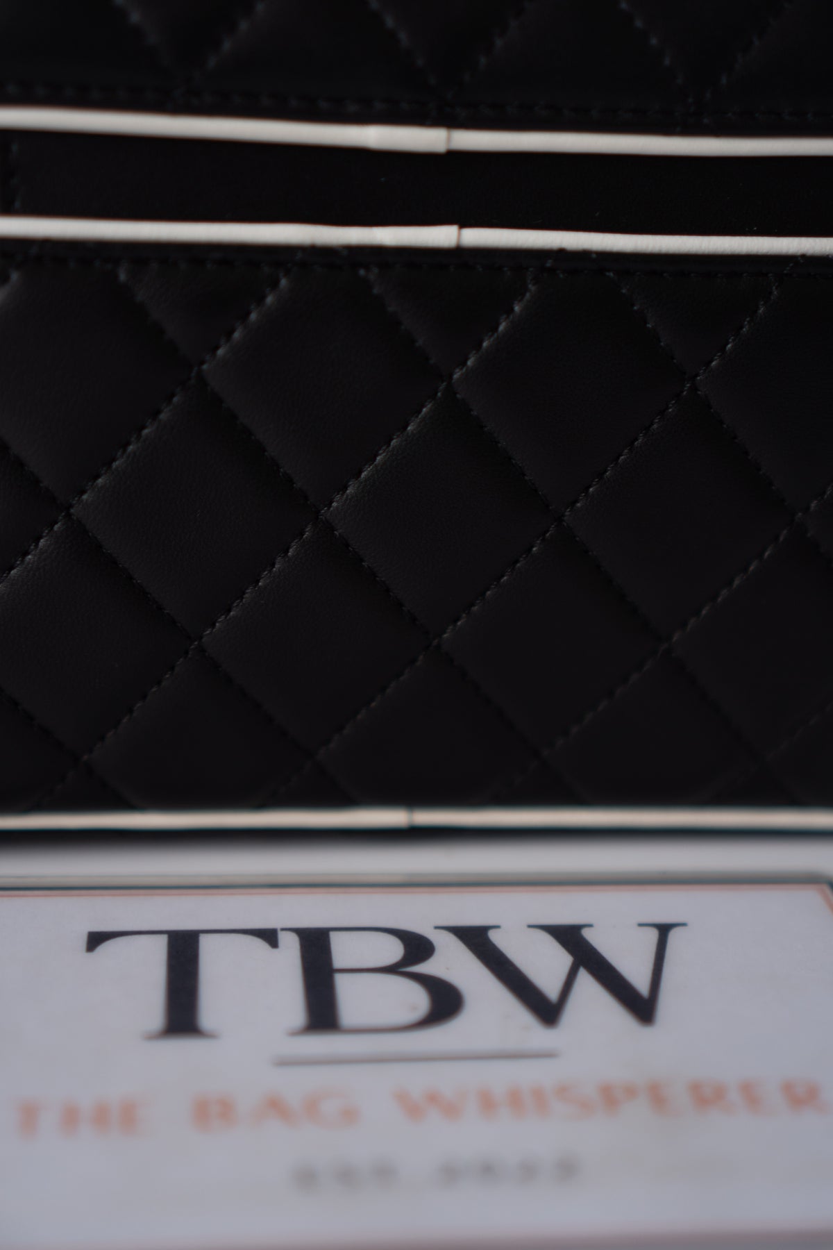 Small Vanity Chain Case – Black Quilted Lambskin with White Piping