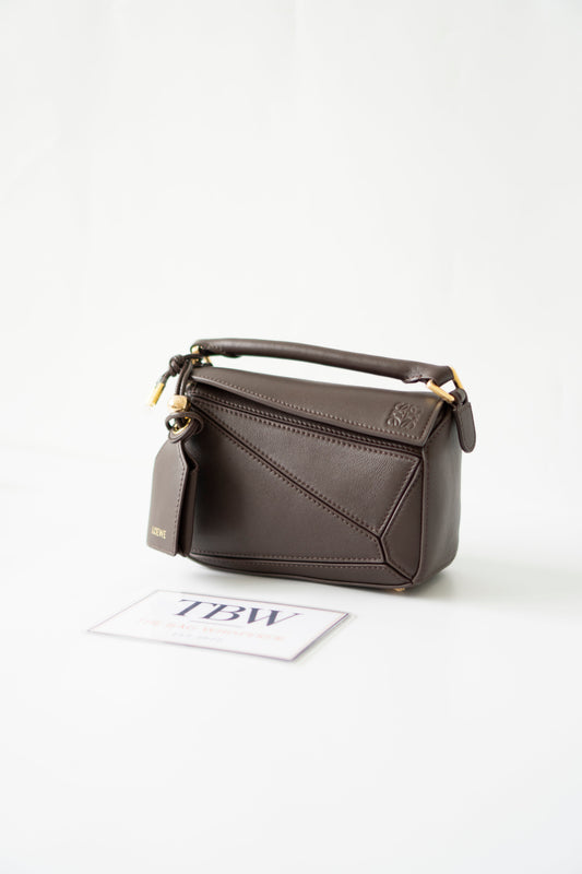 Mini Puzzle Featherlight – Dark Brown Leather with Gold Hardware