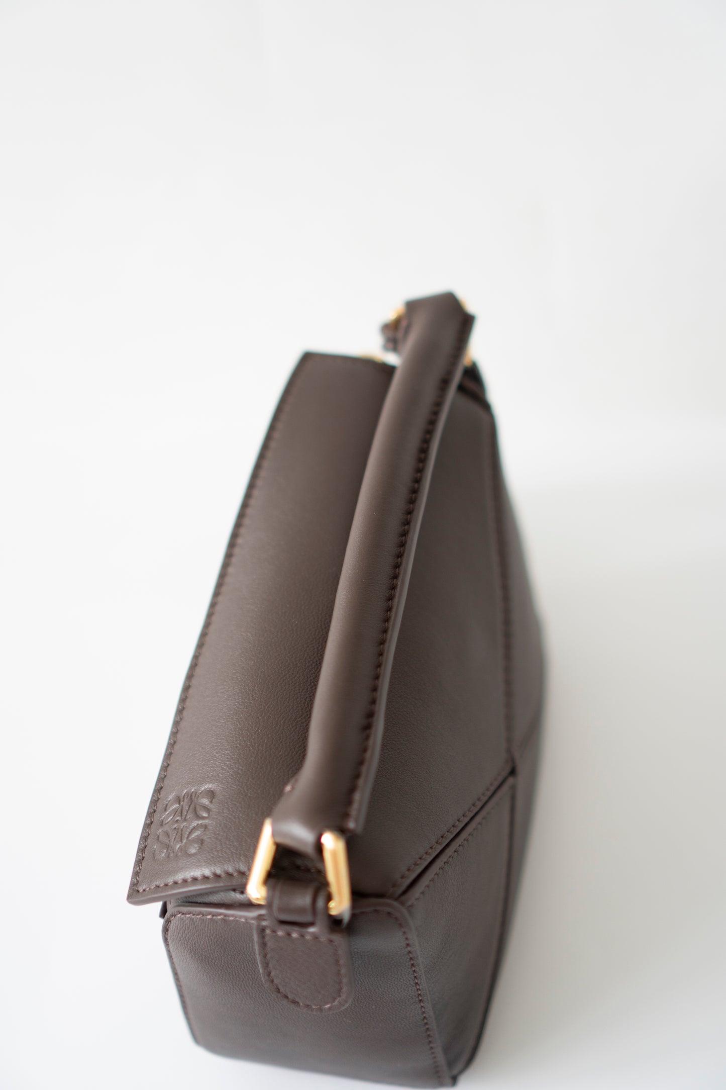 Mini Puzzle Featherlight – Dark Brown Leather with Gold Hardware