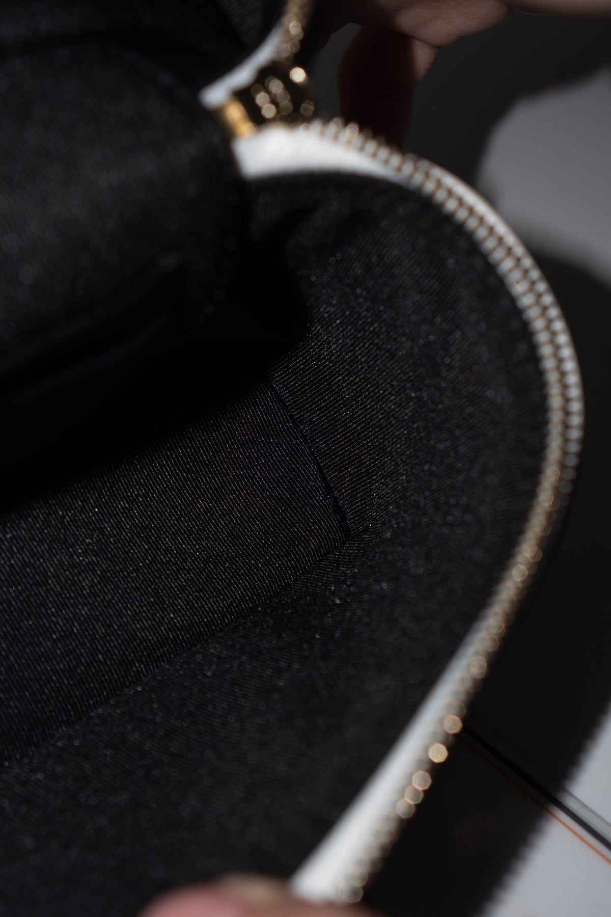 Small Vanity Chain Case – Black Quilted Lambskin with White Piping
