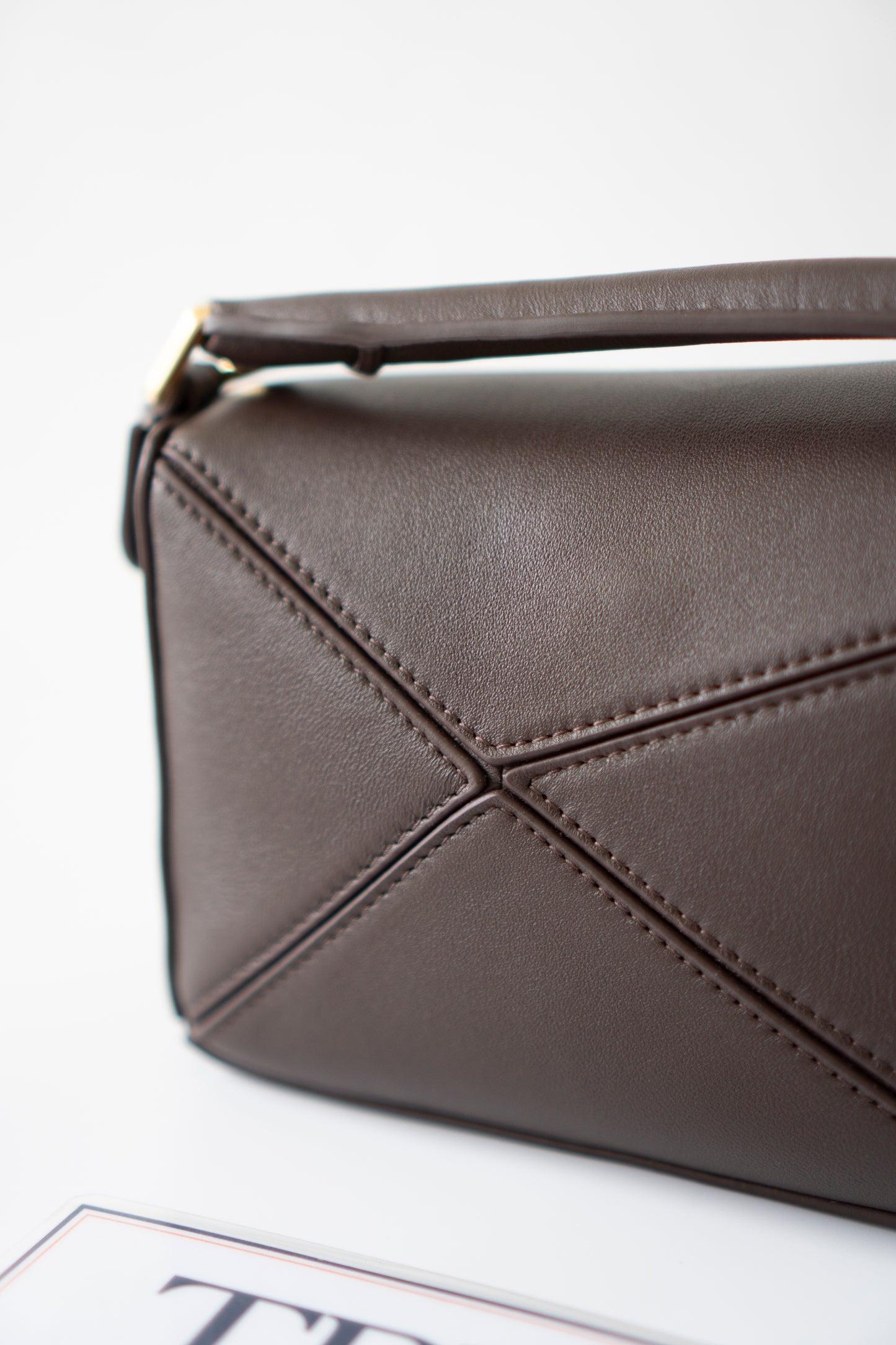 Mini Puzzle Featherlight – Dark Brown Leather with Gold Hardware