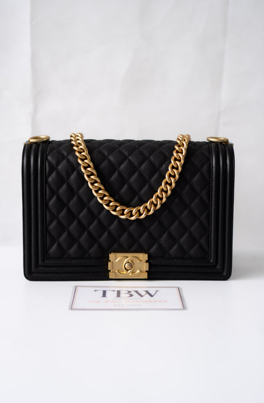 New Le Boy (28 cm)Medium – Black Caviar Leather with Brushed Gold Hardware